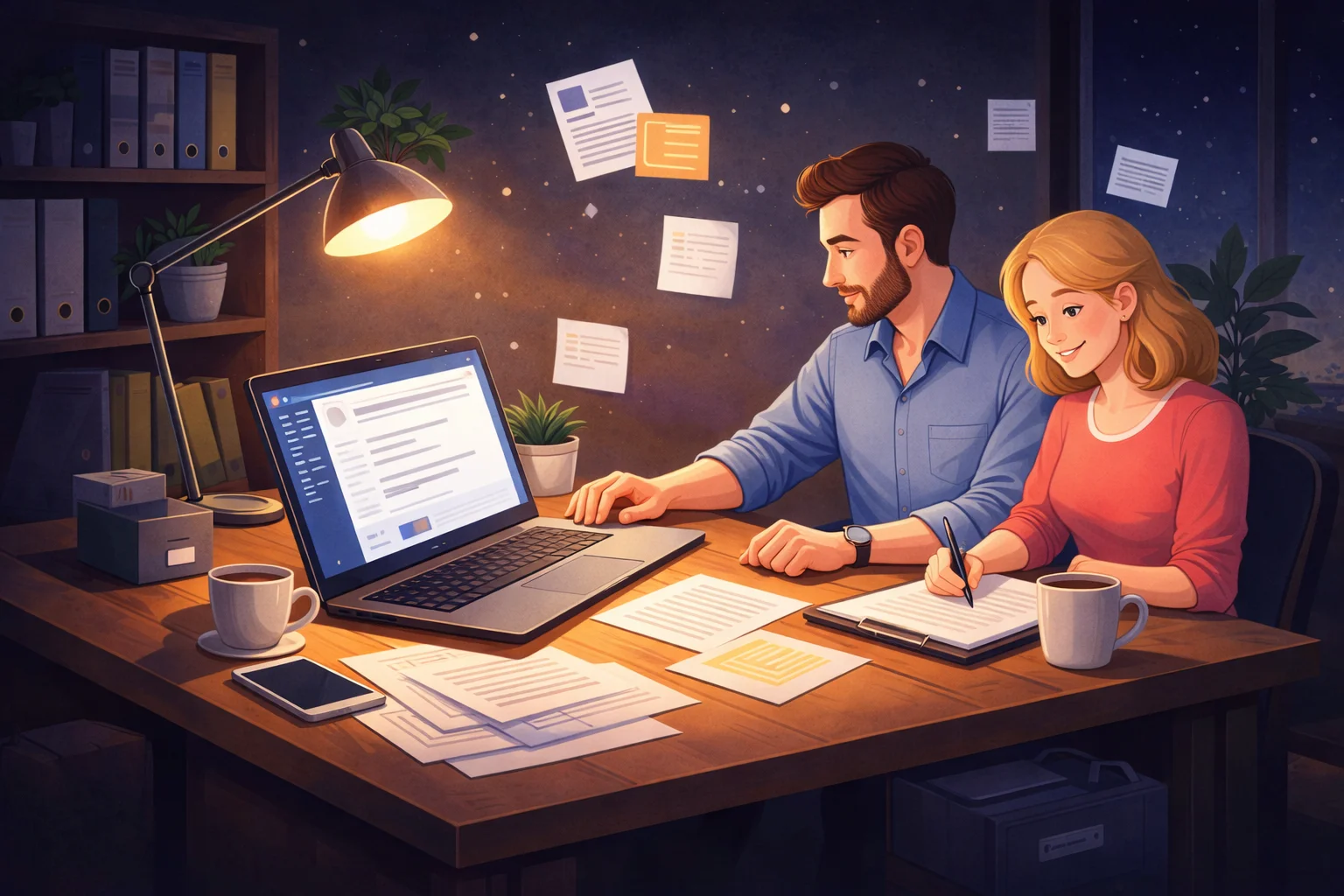 professional document drafting workspace illustration